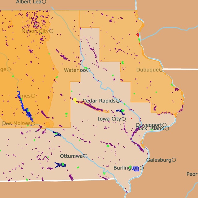 Map of Iowa's Parks and protected areas