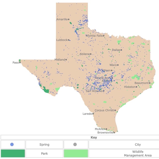 Interactive map Springs in Texas