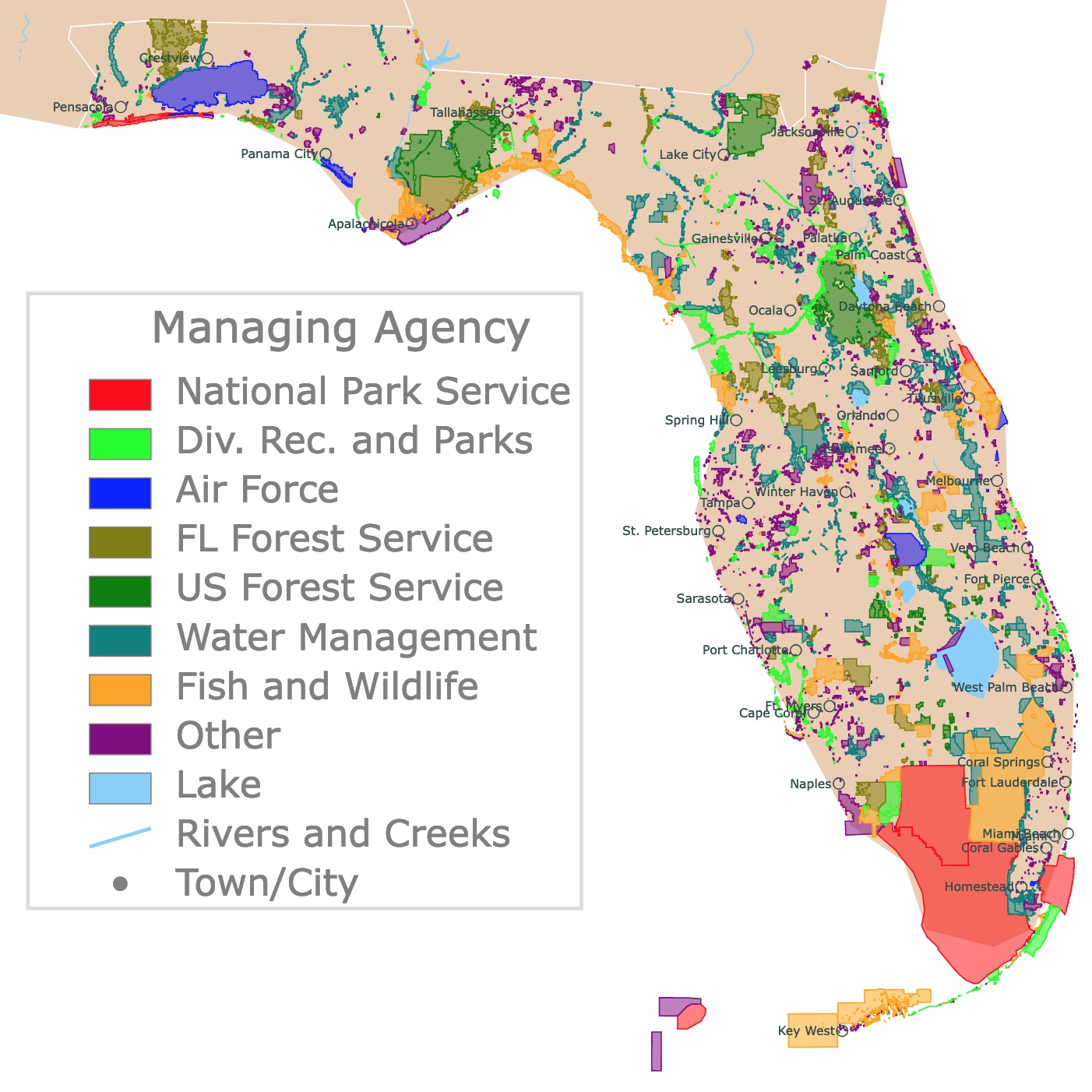 Interactive map of Florida Parks and natural places.