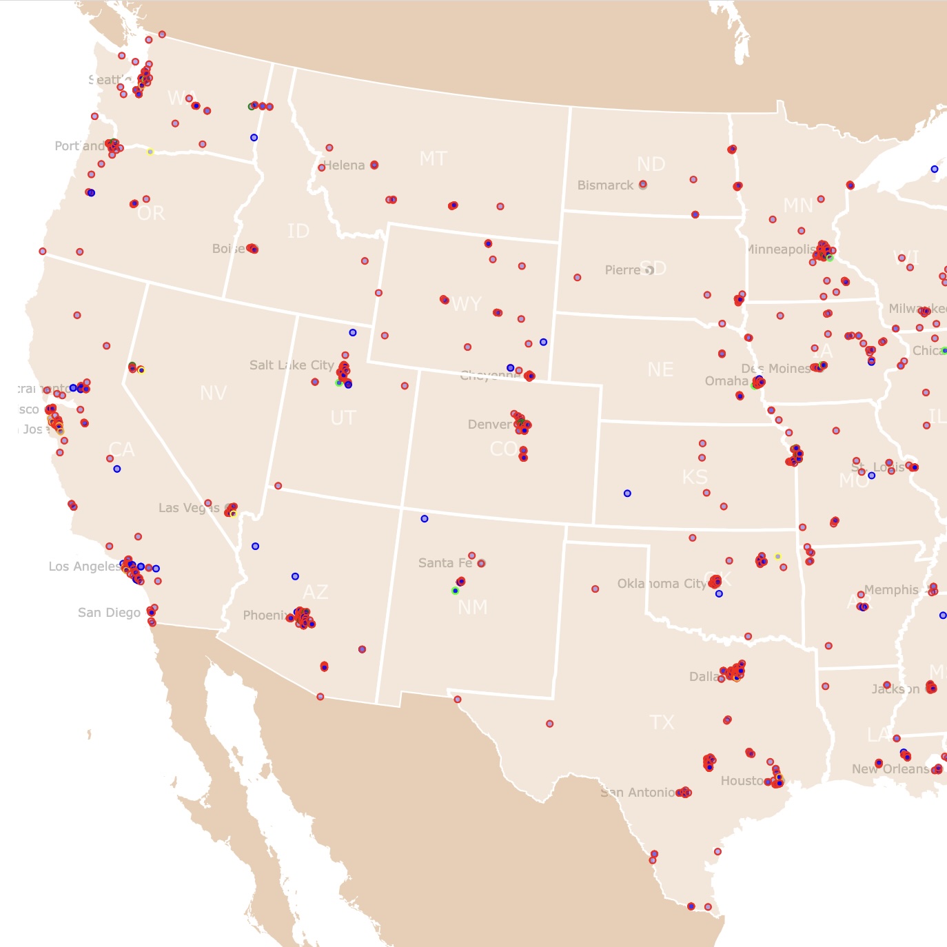 Map of Data Center Locations in the USA
