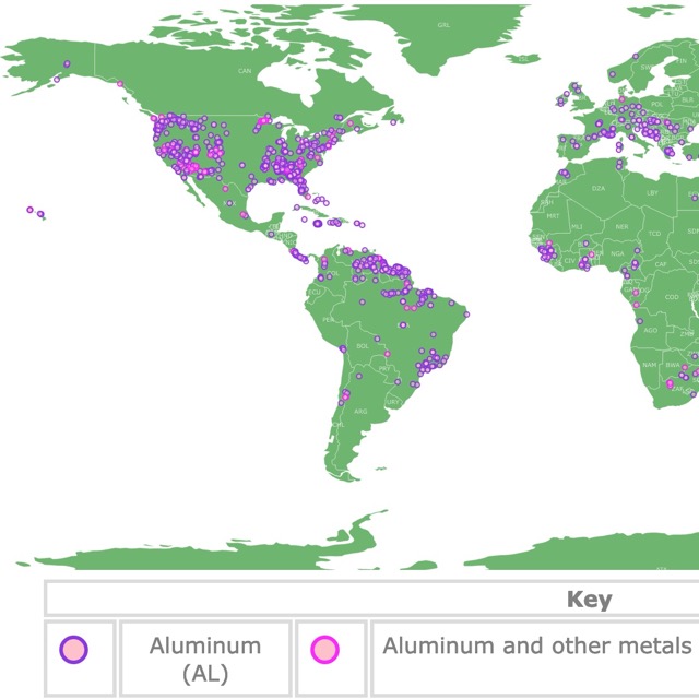 Map of Aluminium and Bauxite deposits worldwide