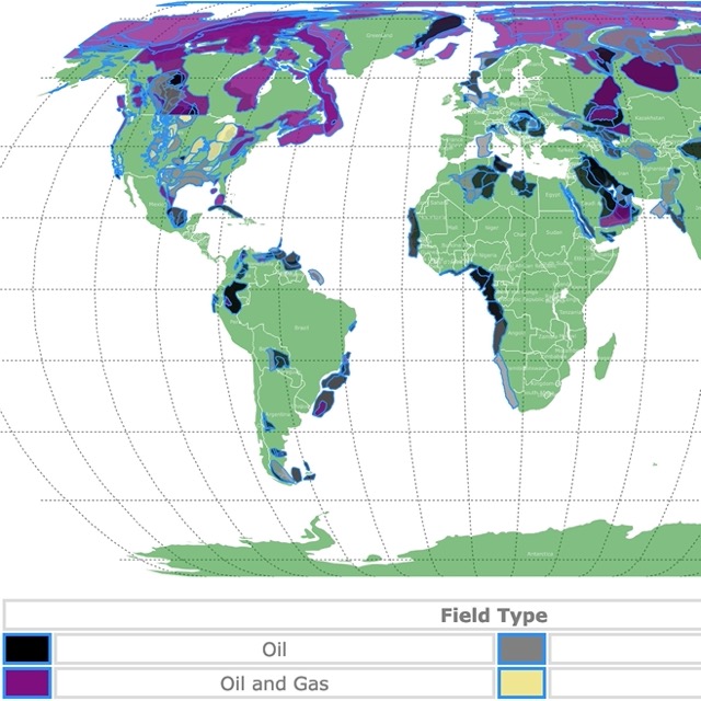 Map of oil and gas fields worldwide