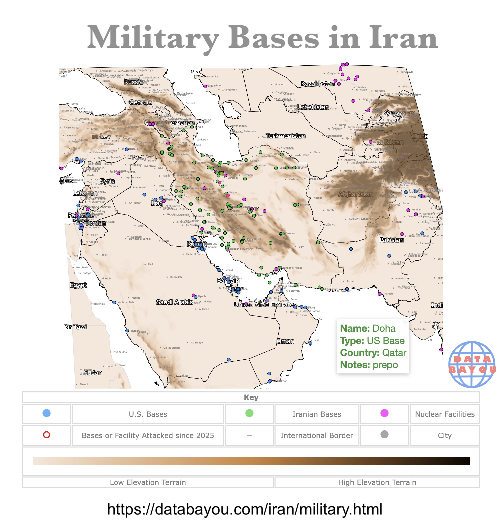 Map of Iran Military Bases