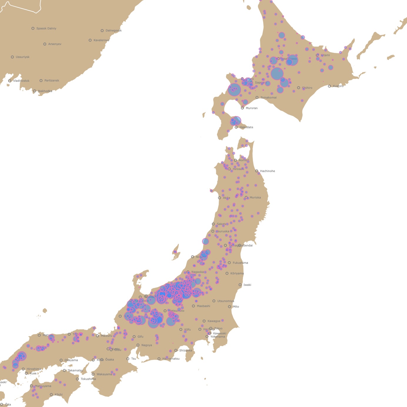 Map ski resorts in Japan