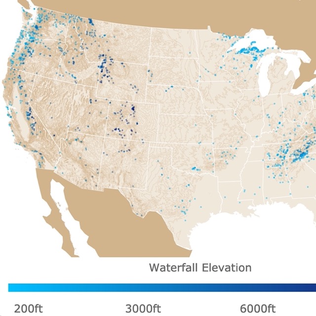 Map of waterfalls in the US