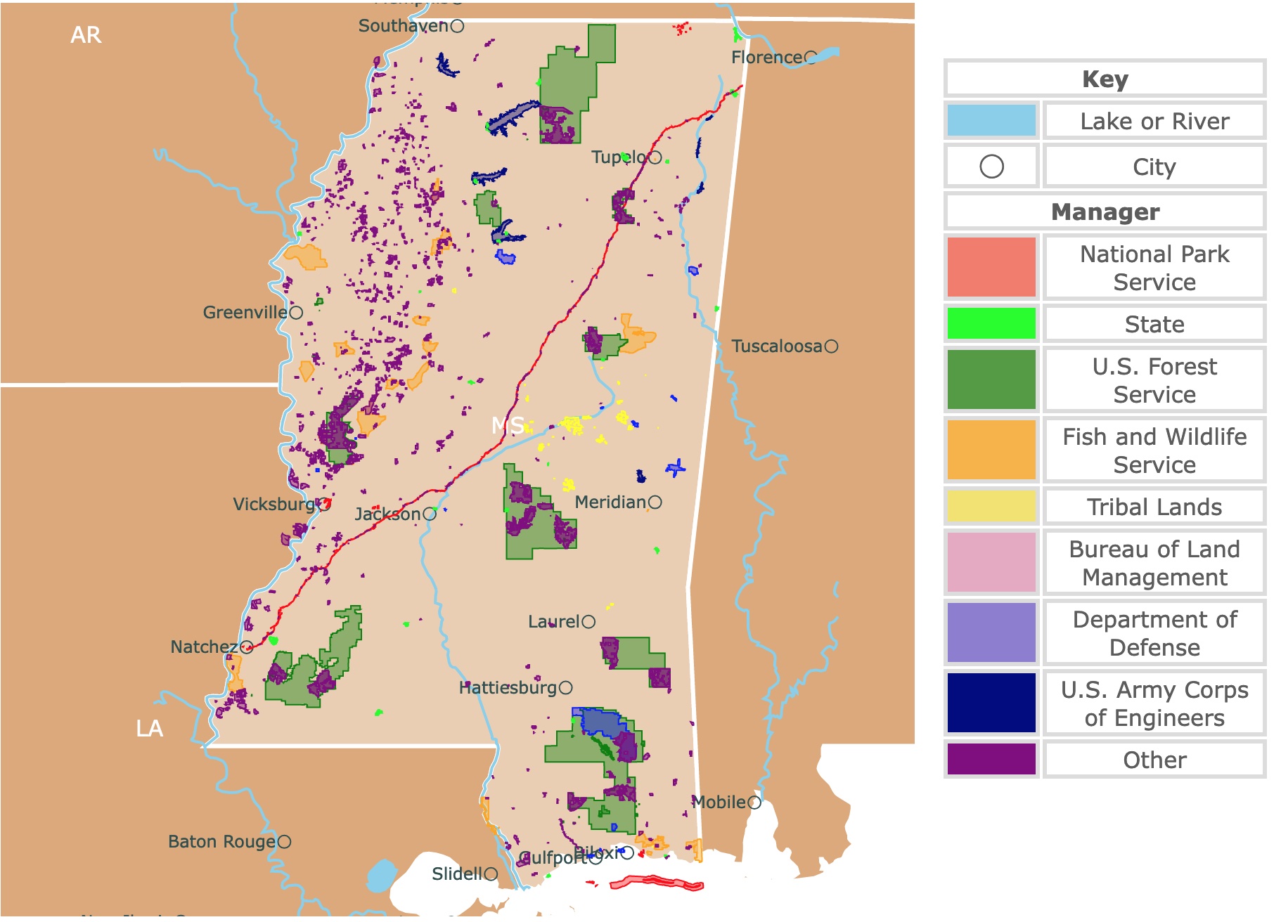 Interactive Map of Mississippi's Parks and Protected Areas
