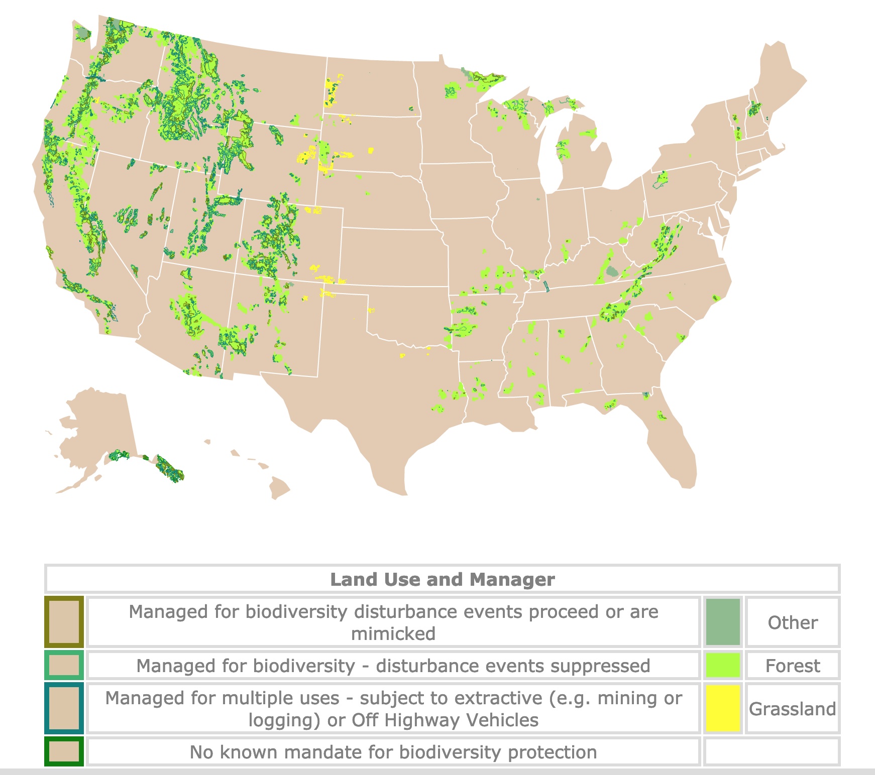 National Forest Service Map of lands and Uses